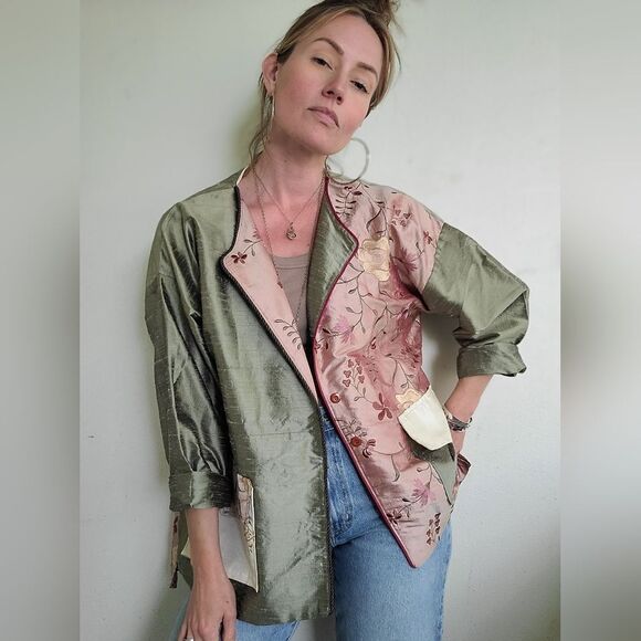 Hand Crafted Sage and Blush Grandmacore boho Blouse/ Jacket - Picture 5 of 12
